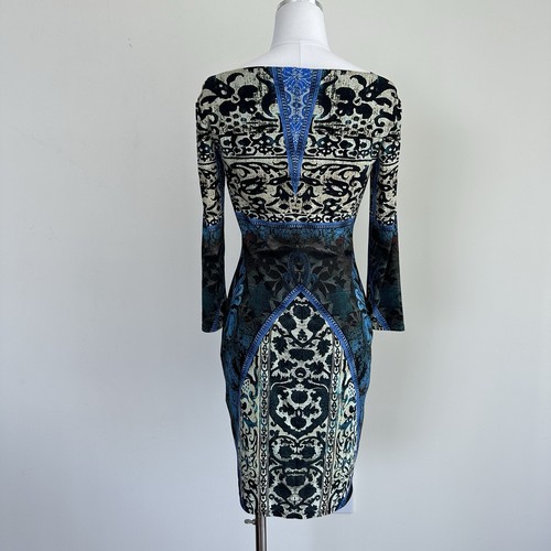 Roberto Cavalli Dress 6 IT44 Blue Black Baroque Loud Money Glam Y2K Maximalist - Picture 3 of 14