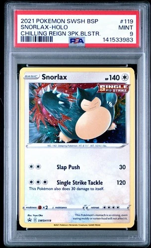 Snorlax SWSH119 PSA 9 Holo Chilling Reign 3-Pack Blister Promo Pokemon Card 🔥🔥