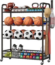 Basketball Rack Rolling Basketball Training Stand Sports Equipment Storage