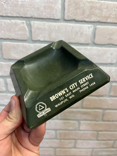 Vintage Brown's Cities Service Gas Oil Station Waupun Wis Advertising Ashtray