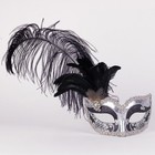 Handmade Venetian Mask Genuine Venetian Feather Black Silver Signed by Artist