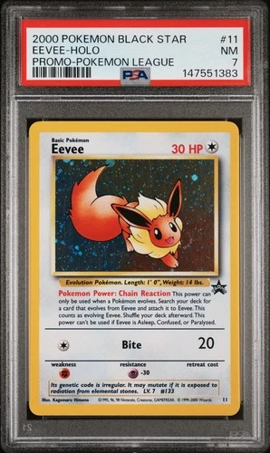 2000 POKEMON PROMO BLACK STAR 11 EEVEE-HOLO POKEMON LEAGUE PSA 7