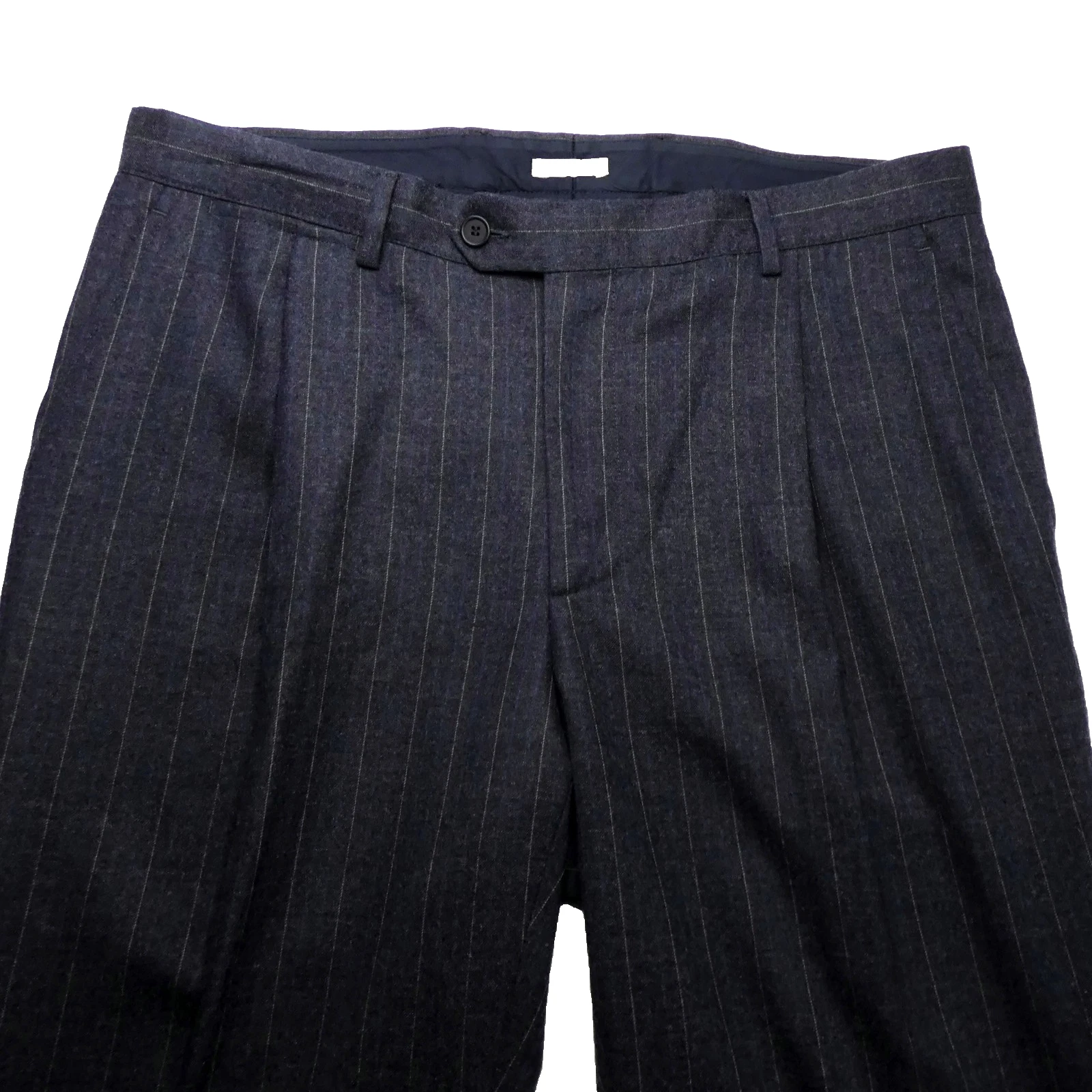 Bottega Veneta — BOTTEGA VENETA Charcoal Navy Stripe Flannel Wool Zip Fly Dress Pants