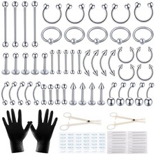 104pcs Piercing Kit 14G16G Ear Lip Septum Eyebrow Nipple Body Self Jewelry