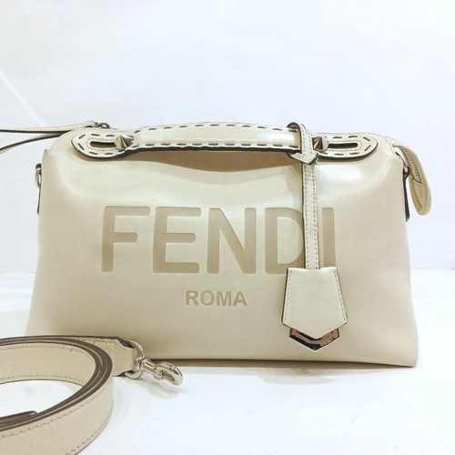 FENDI Vitheway 2-Way Shoulder Bag Leather Big Logo Off-White