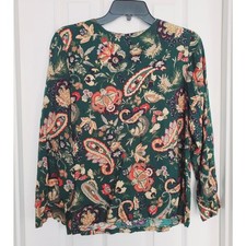 Alfred Dunner Blouse Green Paisley Floral Feminine Earthy Made in USA Casual 8P