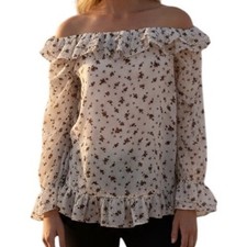 SABO SKIRT Gorgeous Cream Floral Off-Shoulder L/S Lexi Top NWT Size Small
