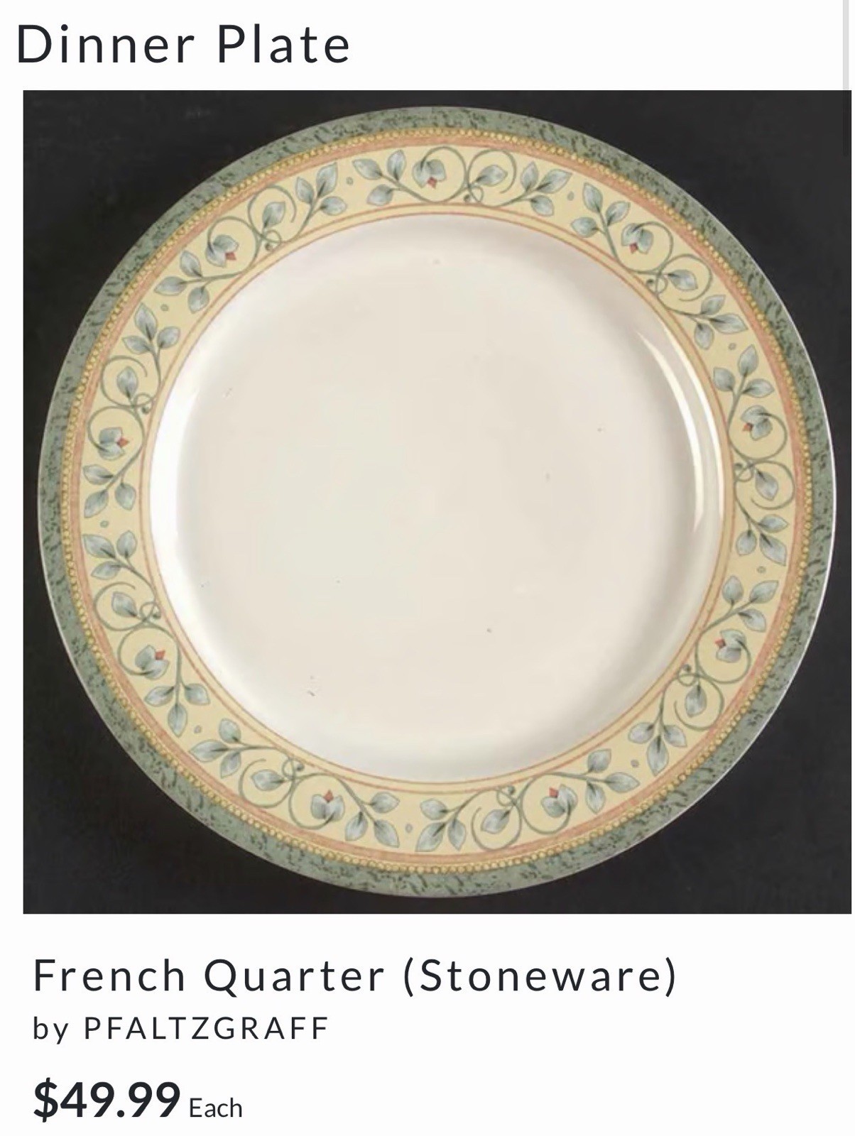 Pfaltzgraff French Quarter Stoneware Dinner Plates 10 1/2"
