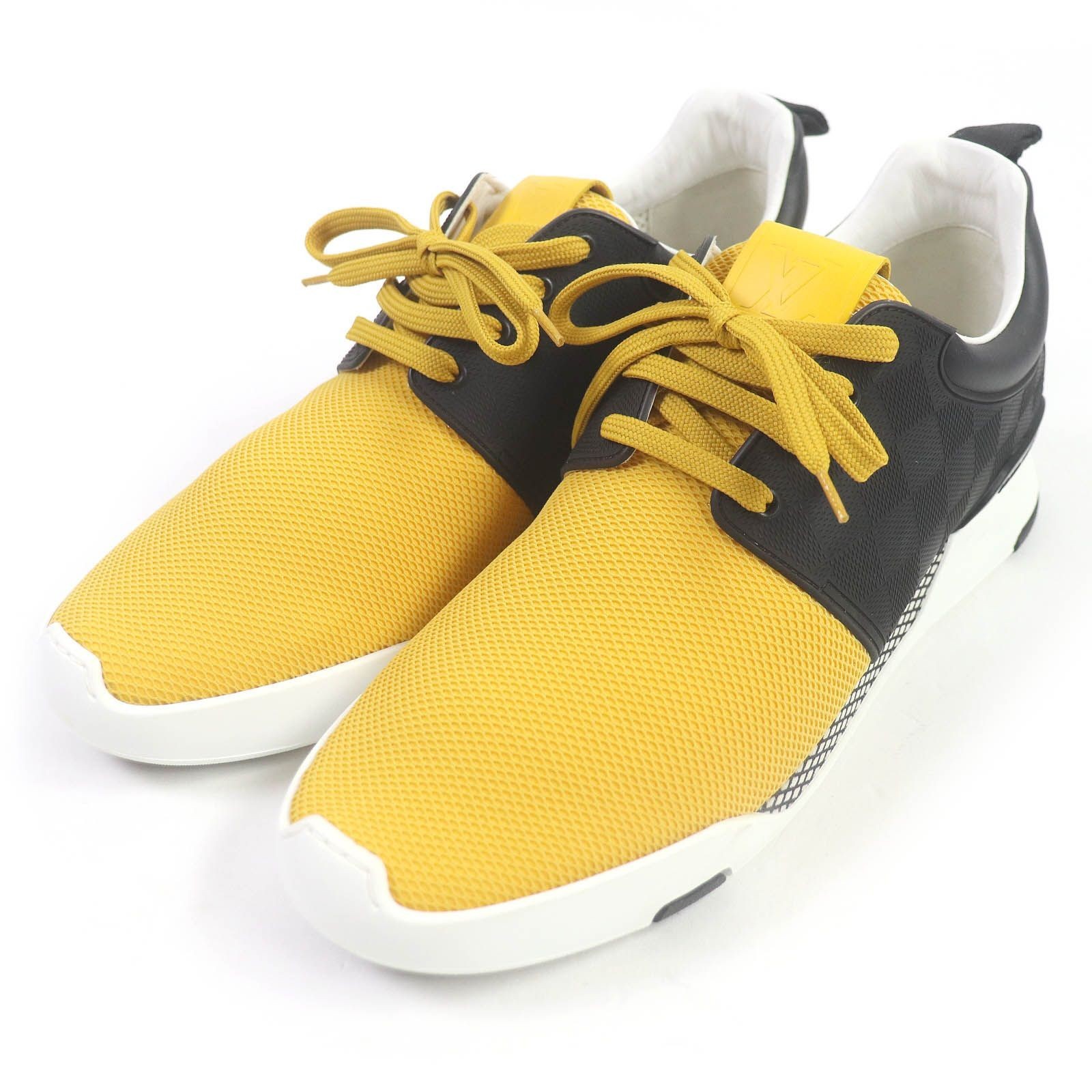 LOUIS VUITTON  Damier Lace Up Leather Rubber Mesh Low Cut Sneakers Yellow Black