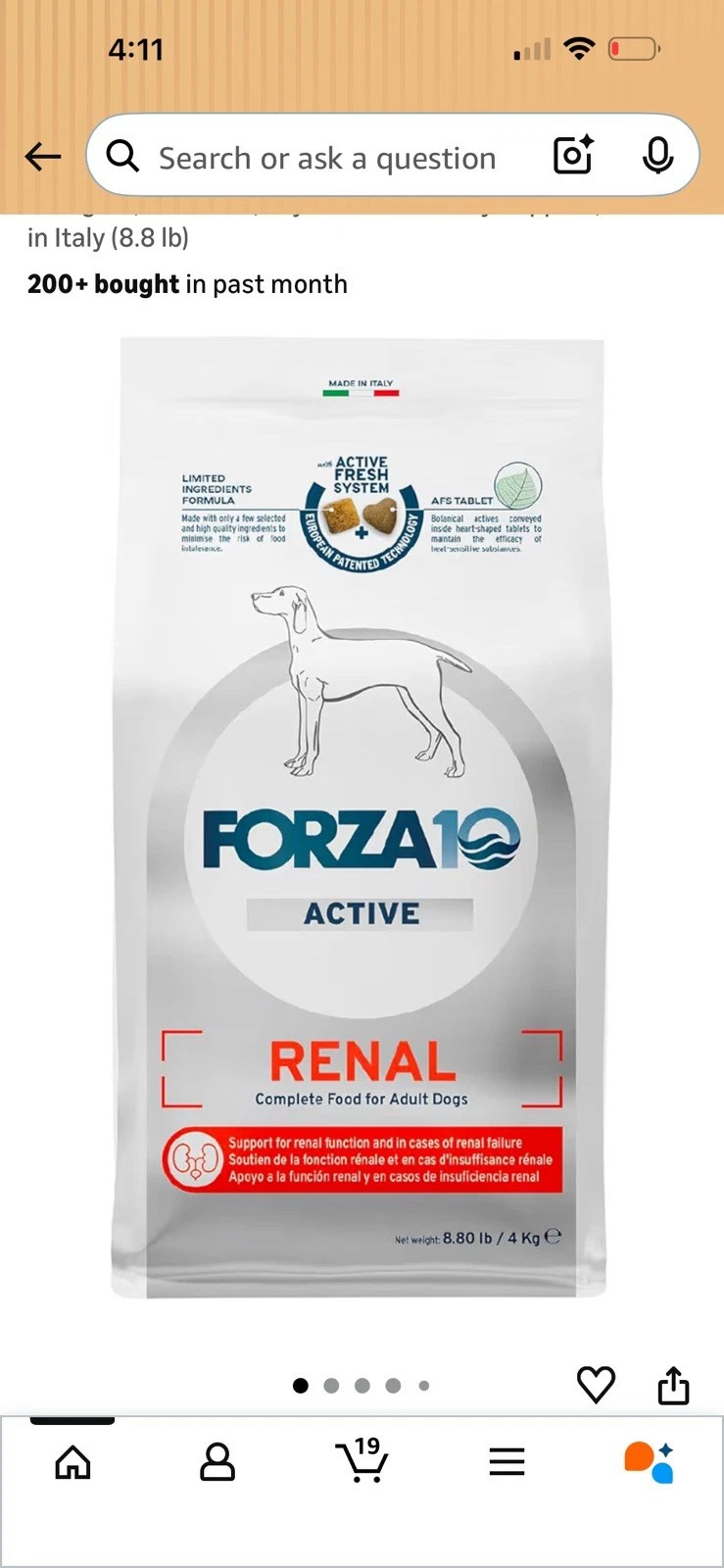 Forza10 - Dog Food, Limited , 8.8 Pounds. Renal Complete Food For Adult Dogs