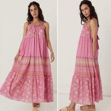 Spell & The Gypsy Utopia Midi Dress Size M Medium AU 10 US 6 Organic Cotton Pink
