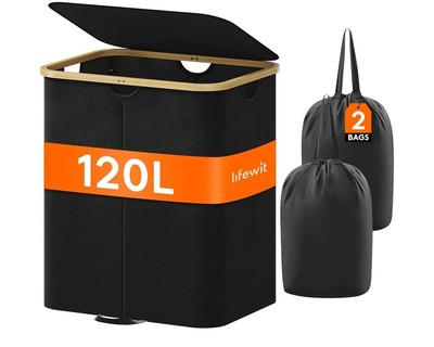 Lifewit 120L Wäschekorb mit Deckel, Wäschekörbe für Wäsche mit Bambus Ha