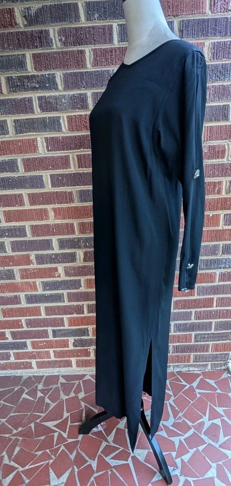 Винтажный * Yves Saint Laurent черный креп вечернее платье w/кристалл кнопка розетки-Sz 36 - Изображение 3 из 4