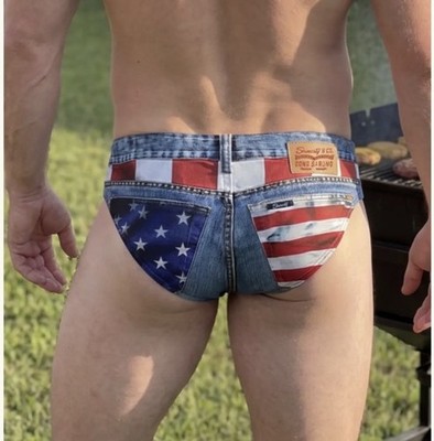 SHINESTY Chattahoochee Daddy USA Denim Print Ball Hammock Pouch Swim Briefs-Sz L