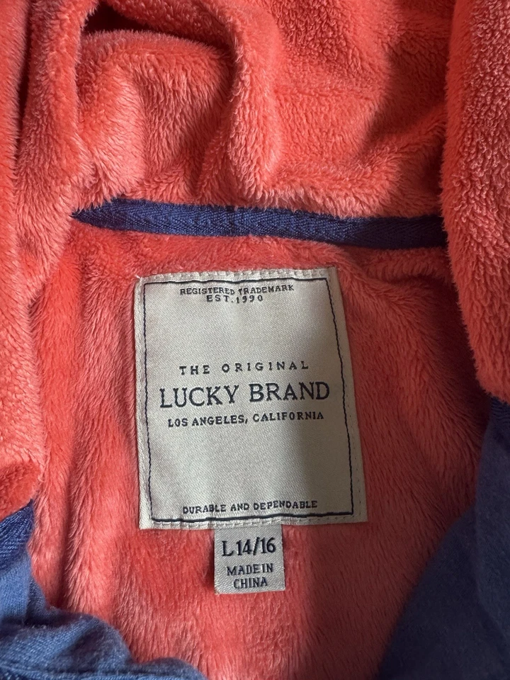 Lucky Brand девочек L 14/16 искусственного меха с подкладкой молнии куртка с капюшоном синий коралл мандала - Изображение 3 из 4