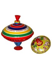 Vintage LBZ Tin Spinning Tops Set 1950s Automatic Choral  Farm Scene Top Toy