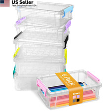 Sooez 6 Pack Extra Large Pencil Box, Plastic Hard Case Large, Multi