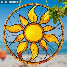 Acrylic Stained Sun Catcher Window Decor Yellow Sun Hanging Wall Art for Patio