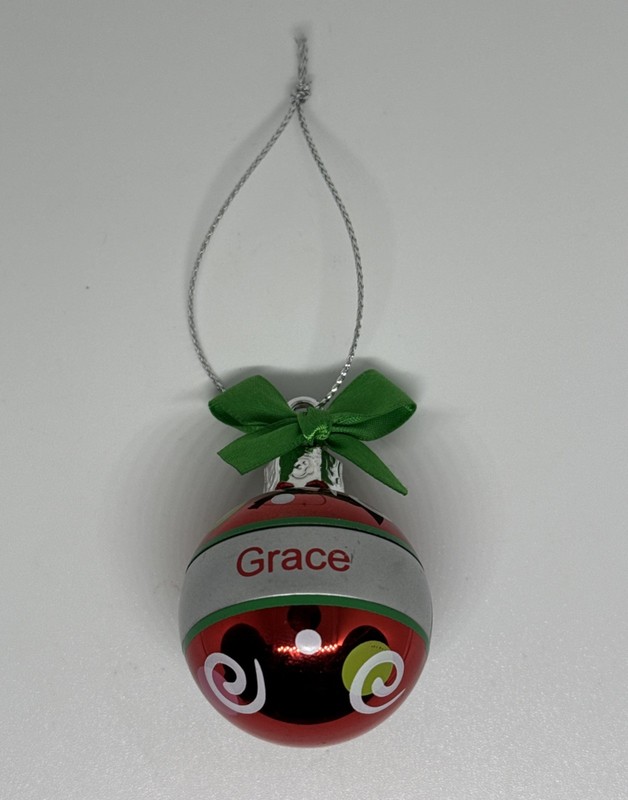Christmas Ornament Bulb Name: “Grace” Red, White, Green | Tree Decoration