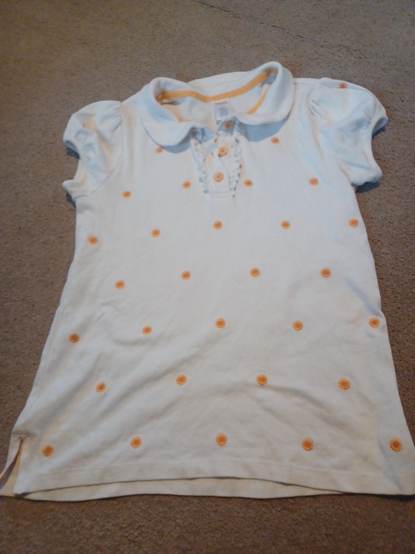 Gymboree Girls 12 White Polo W/ Embroidered Sunflowers Button Sunflowers Ruffle