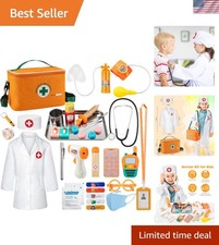 34-Piece Kids Doctor Playset with Real Stethoscope  Costume for Kids Aged 3-5