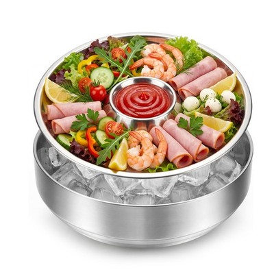 Stainless Steel Chilled Serving Tray Ice Bowl Shrimp Cocktail Dish Platter