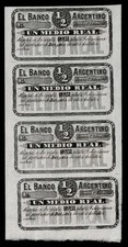 Argentina  El Banco Argentino   P.S1517  ½ Real  1.7.1869  Unc  Strip of 4 RARE