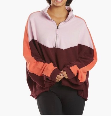 Free People Split Second 1/2 Zip Pullover Sweatshirt Retro Oversized Sporty Fig