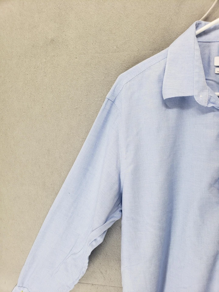Calvin Klein Shirt Men XL 17 34/35 Blue Steel+ Stretch Wrinkle Free Formal - Image 2 of 4