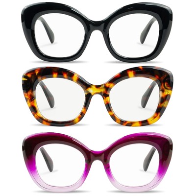 Cat Eye Reading Glasses for Women 3 Pack Oprah Style Oversized Fashion Comput...