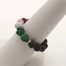 Mount Etna Lava Italian Flag Bead Stretch Sicily Ring Adjustable Size 5-11 New