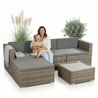 Rattan Sofa Grau Sitzgarnitur GartenmöBel Sitzgruppe Lounge Poly Gartenset