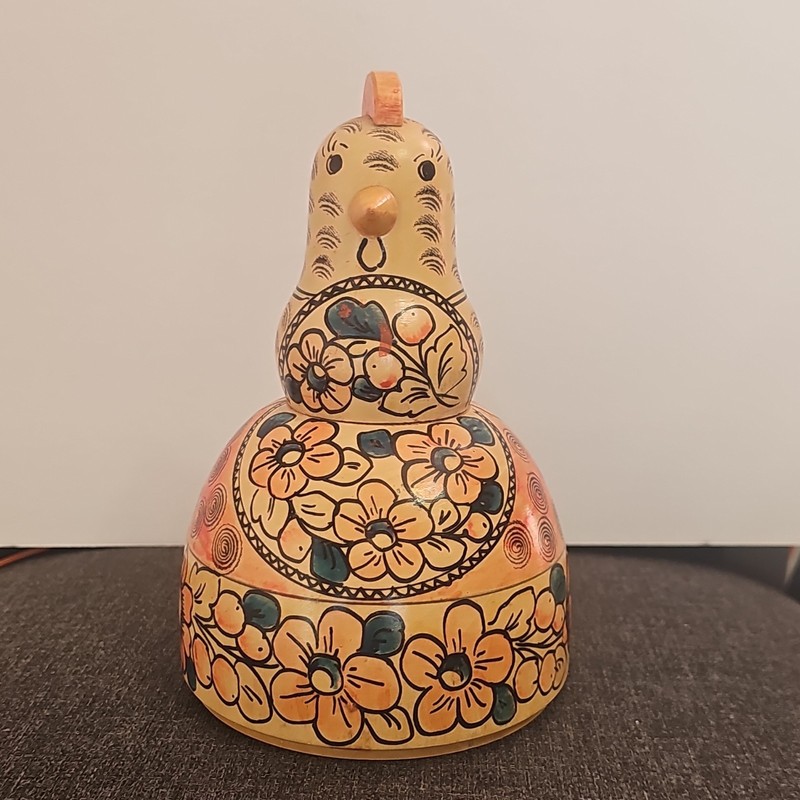 Hand Painted Ceramic Bird Teapot, Beige Multicolor Floral Pattern, 1987