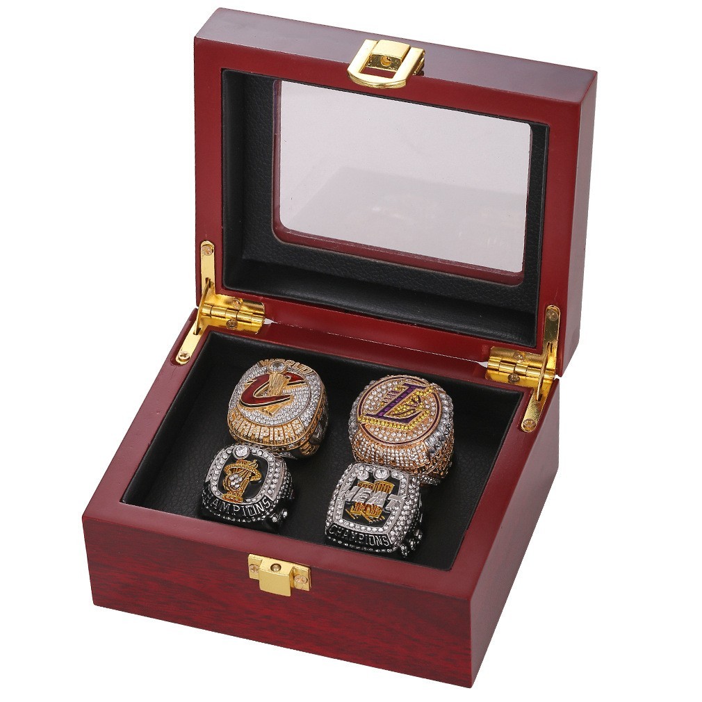 4pcs Lebron James Championship Ring Set with Wooden Box  2012 2013 2016 2020