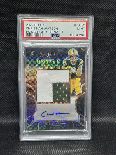 2022 SELECT Christian Watson Auto Black Prizm 1/1 PSA 9 RPA Packers