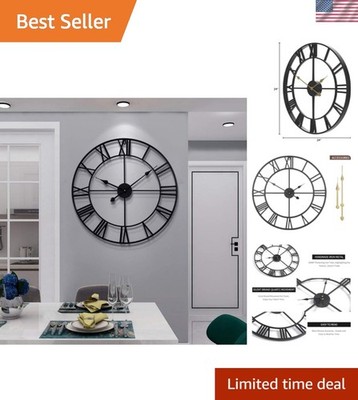 Large Wall Clock, 24'' Completely Silent, Non Ticking, Battery-Operated,Rustic...