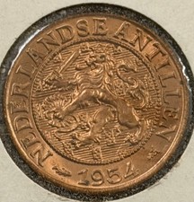 Netherlands Antilles 1 Cent 1954, Looks AU to UNC (#1100)