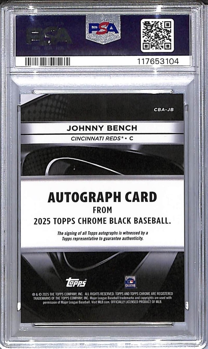 topps　chrome　シリアルナンバー楠本 2025 Topps Chrome Black #CBA-JB Johnny Bench PSA 10 GEM MINT Auto