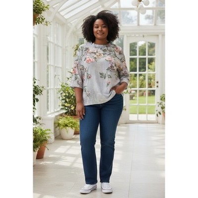 Floral Rose Print Oversized Tunic Top XL Pink Blue 3D Graphic Short Sleeve