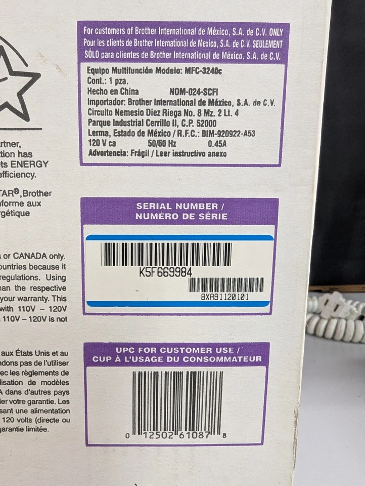 Brother MFC-3240c Color Inkjet MFP Printer Fax Copier Scanner 5 In 1 NEW Sealed - Image 4 of 4