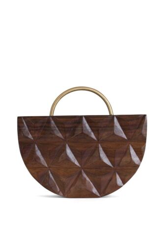 Wooden handbag, Indian Hand casted Brass with 14k Gold Foil, hand carving bag - Foto 1 di 3