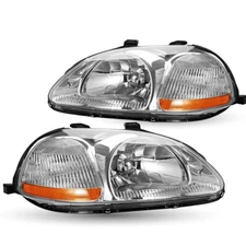 For 1996 1997 1998 Honda Civic EK EJ Chrome Headlights Assembly Headlamps