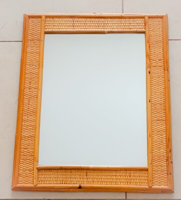   DESIGN WANDSPIEGEL AUS ECHTEM RATTAN BAMBUS WEIDENGEFLECHT VINTAGE