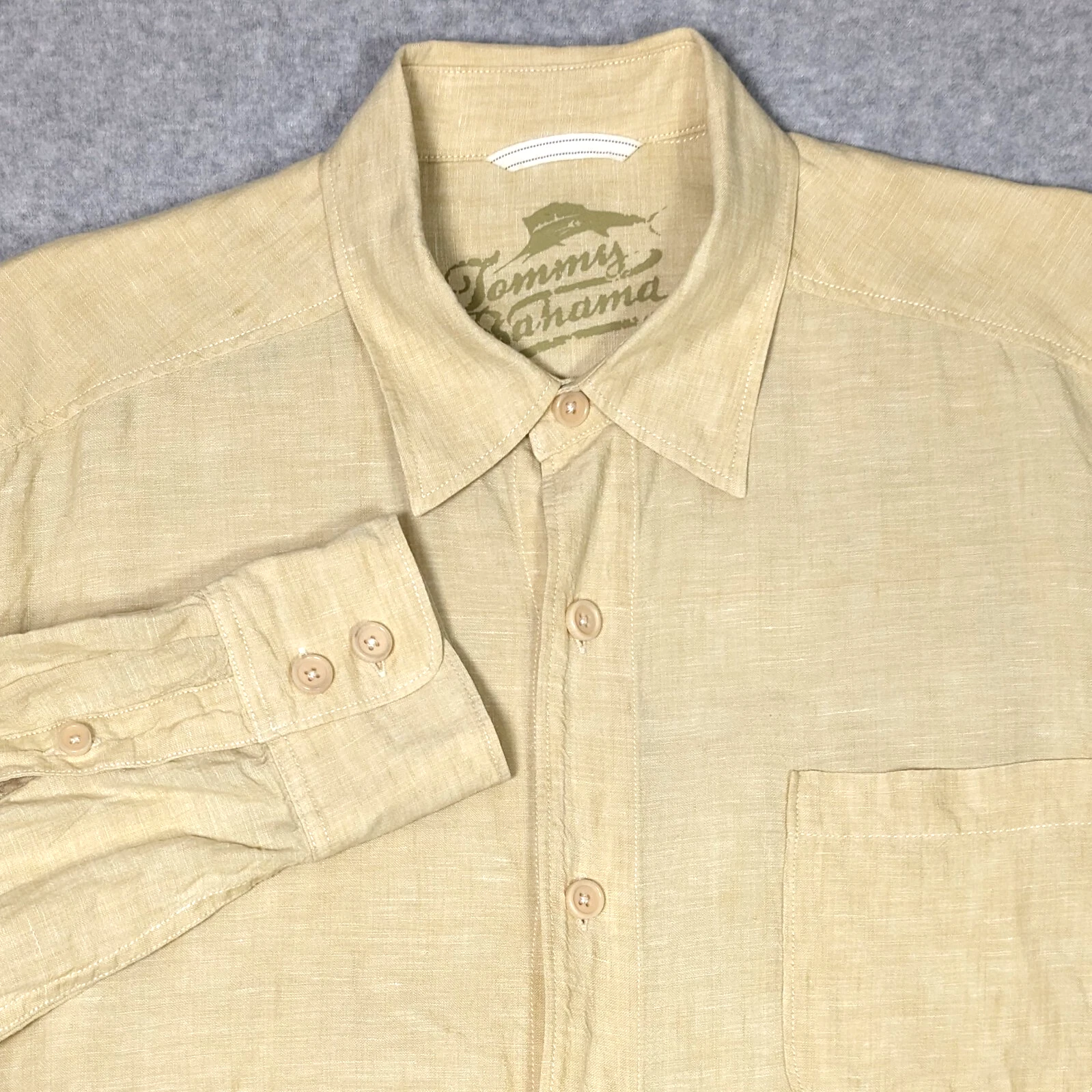 Tommy Bahama Relax Linen Button Up Shirt Mens Large Yellow Long Sleeve
