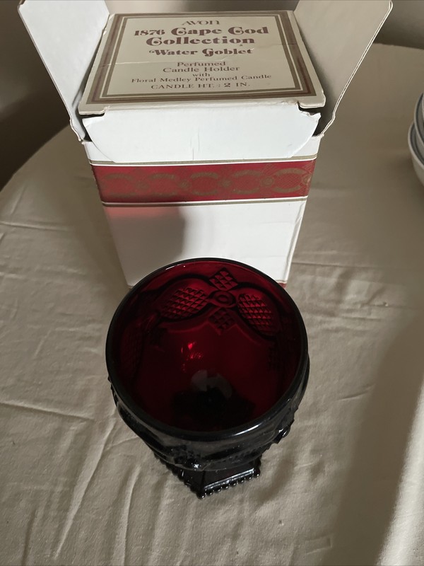 Vintage 70s Avon Cape Cod Ruby Red collectible Water goblet/candle holder.