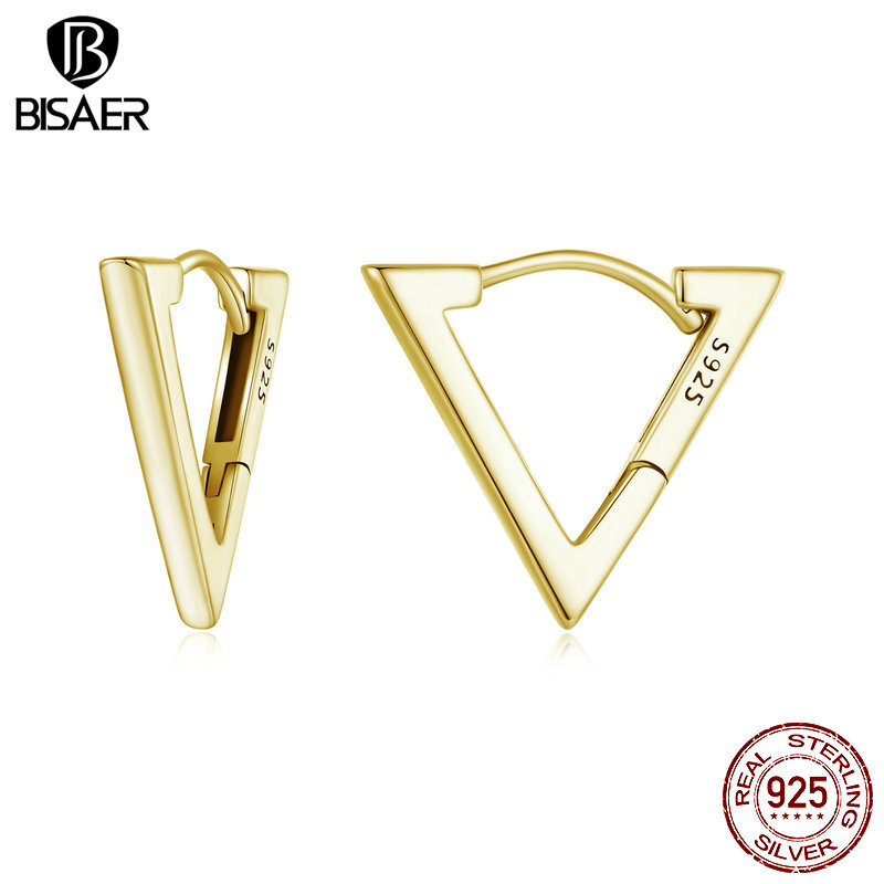 Bisaer 925 Sterling Silver Triangle Hoop Earrings Women's Fashion Jewelry Gift