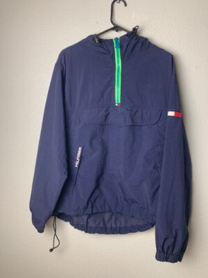 Tommy Hilfiger Half Zip Navy With Neon Green/ Blue Zipper Small Womens  Pockets