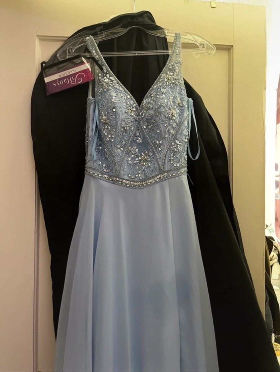 princess polly baby blue dress Shiny V Neck Open Back Sequins Light Blue Long Prom Dresses, Open Back –  Shiny Party main image 1