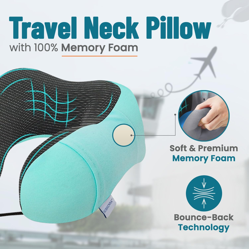 Adjustable Memory Foam Travel Pillow for Neck Support & Comfort