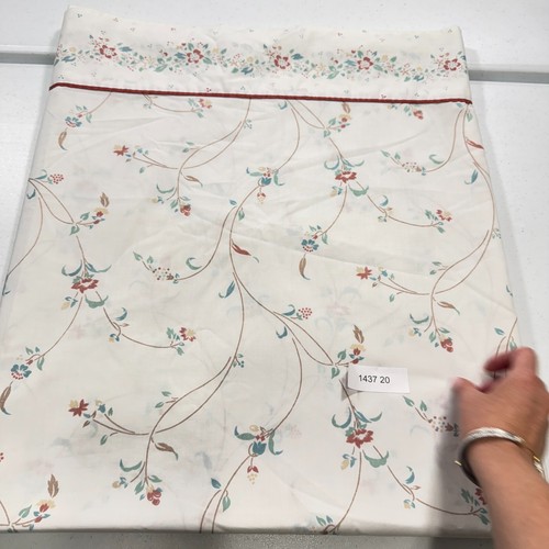 vintage flat sheet queen red green floral vines shabby french country - Picture 5 of 6